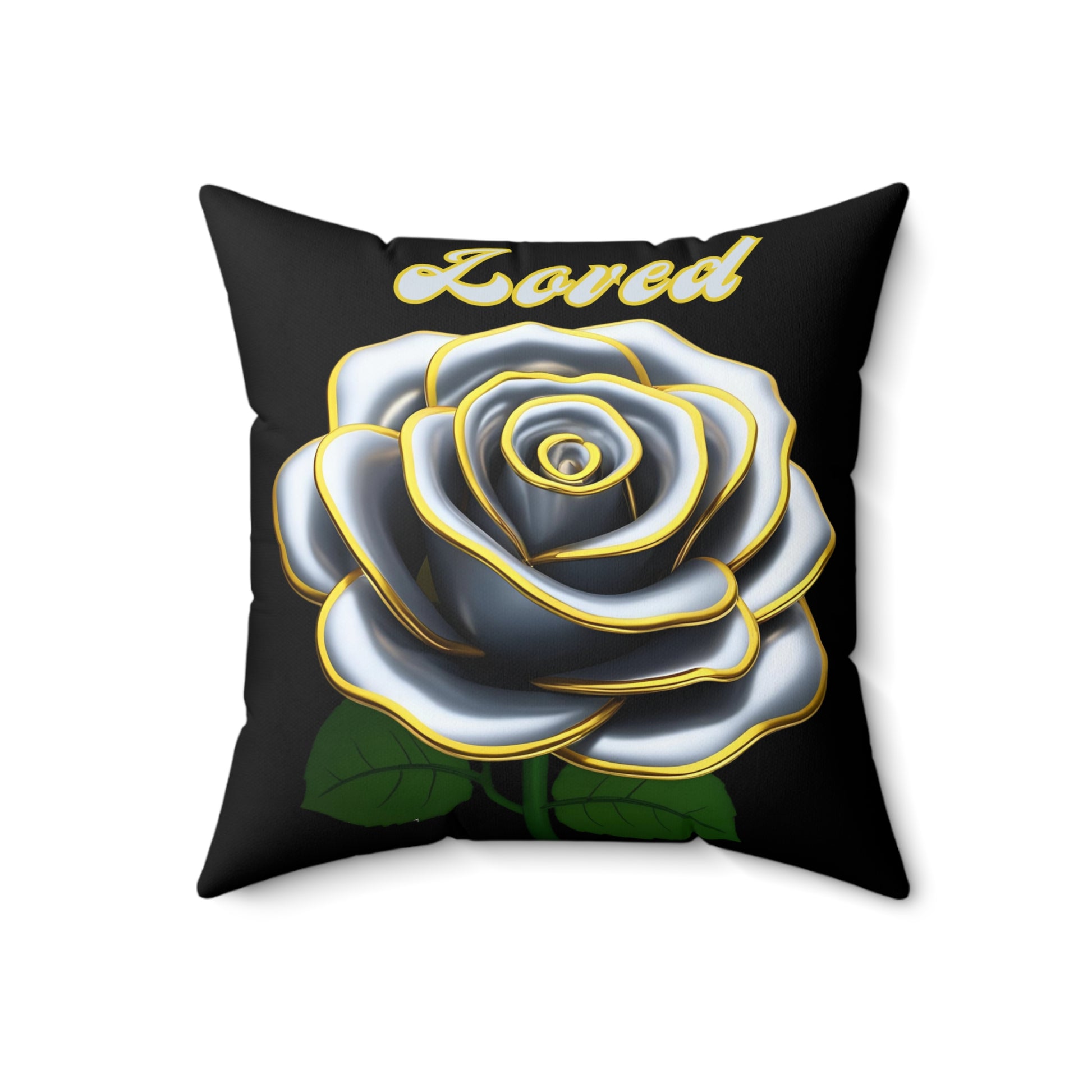 Elegant Floral Pillow with 'Loved' Design, Home Decor, Gift for Her, Stylish Cushion, Inspirational Quote, Floral Accent
