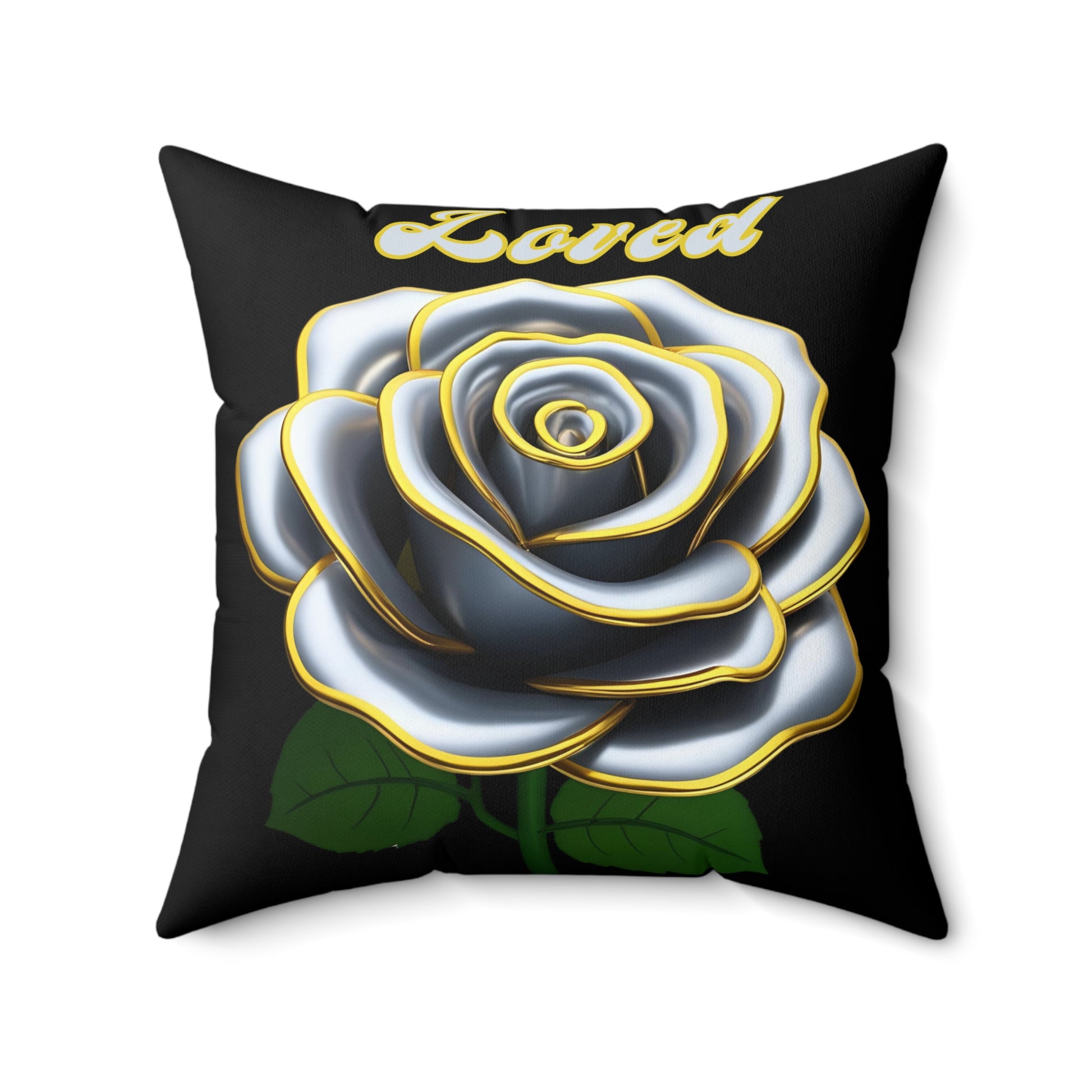 Elegant Floral Pillow with 'Loved' Design, Home Decor, Gift for Her, Stylish Cushion, Inspirational Quote, Floral Accent